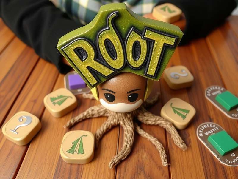 Root Board Game components spread out on a wooden table