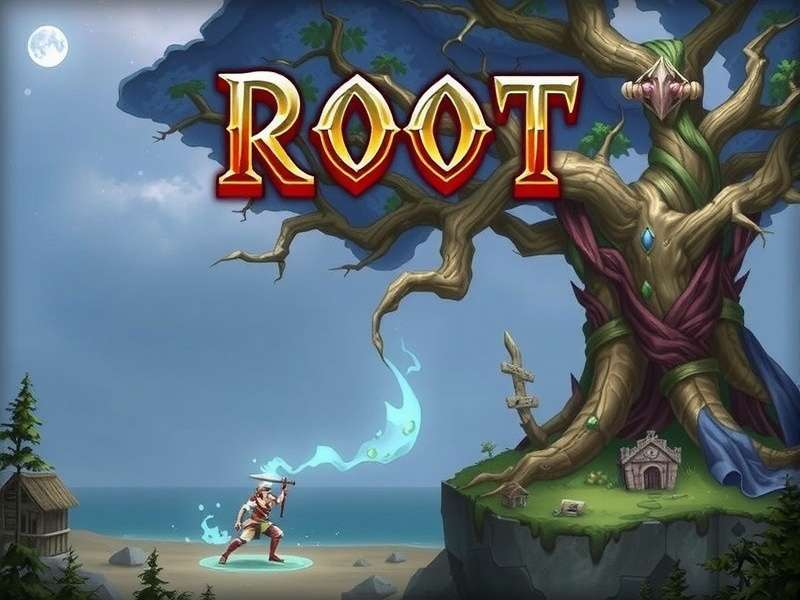 A beautifully laid out game of Root RPG with character sheets, dice, and the rulebook on a wooden table